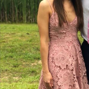 Lulus Nora Lee Dusty Rose Lace Midi Dress